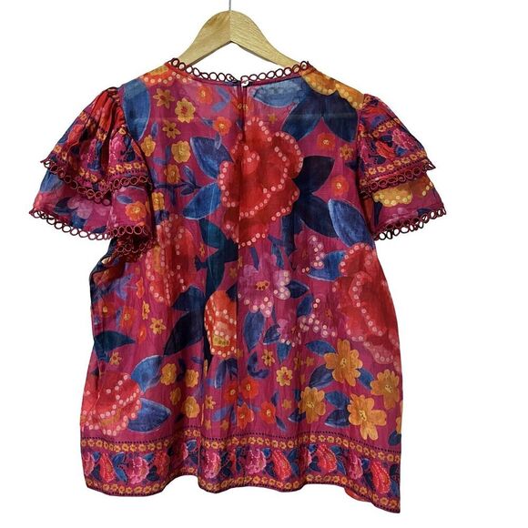 Farm Rio Floral Dream Lightweight Semi Sheer Top Size M Red Tropical Summer NEW - Picture 2 of 12